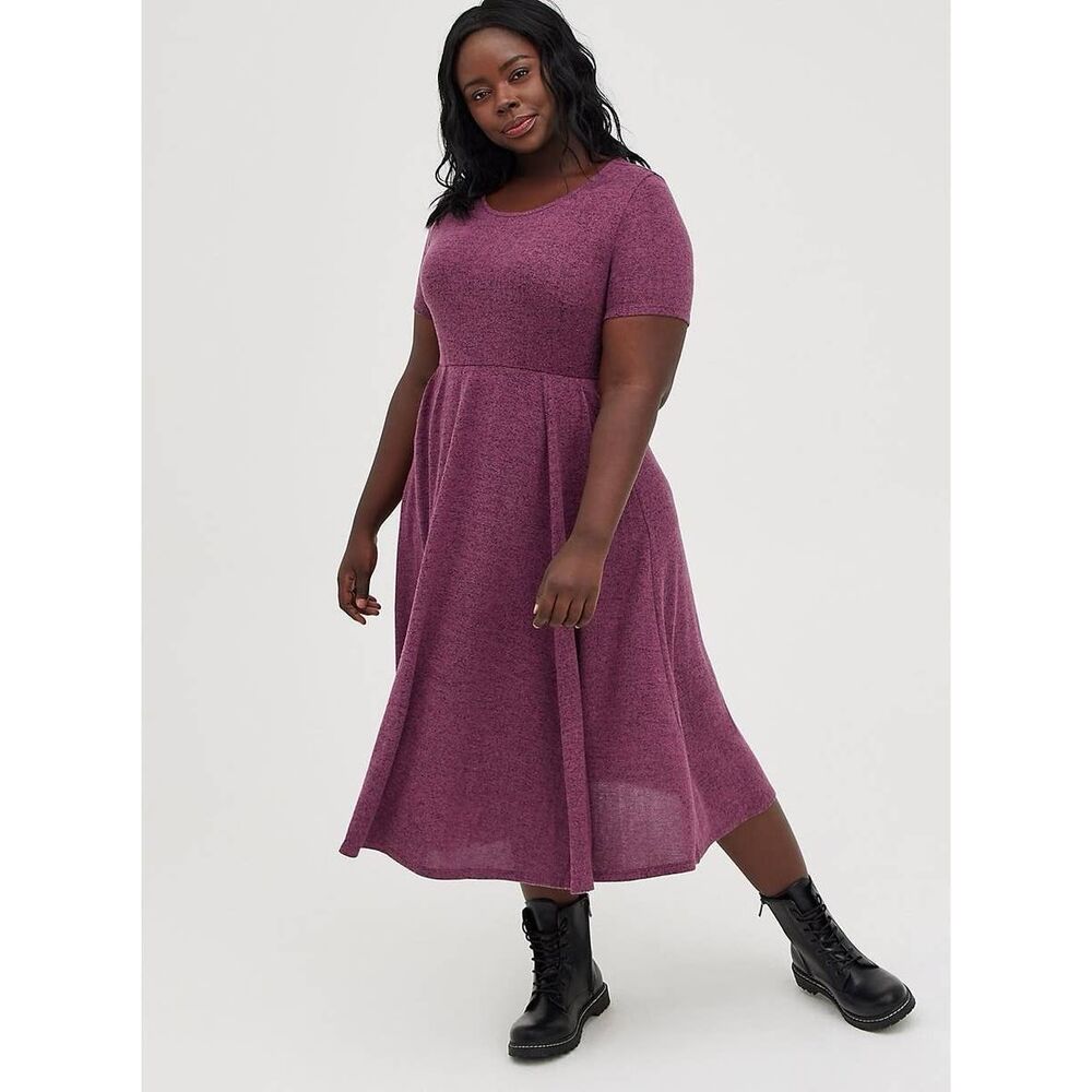 Torrid Midi Dress Skater Short Sleeve Super Soft Plush Burgundy Red NEW 2X 18 20